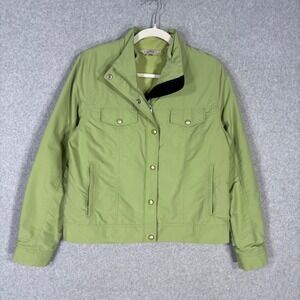 LL Bean 3 in 1 Jacket Medium Lime Nylon Shell Fleece Lined Utility Elbow Patches